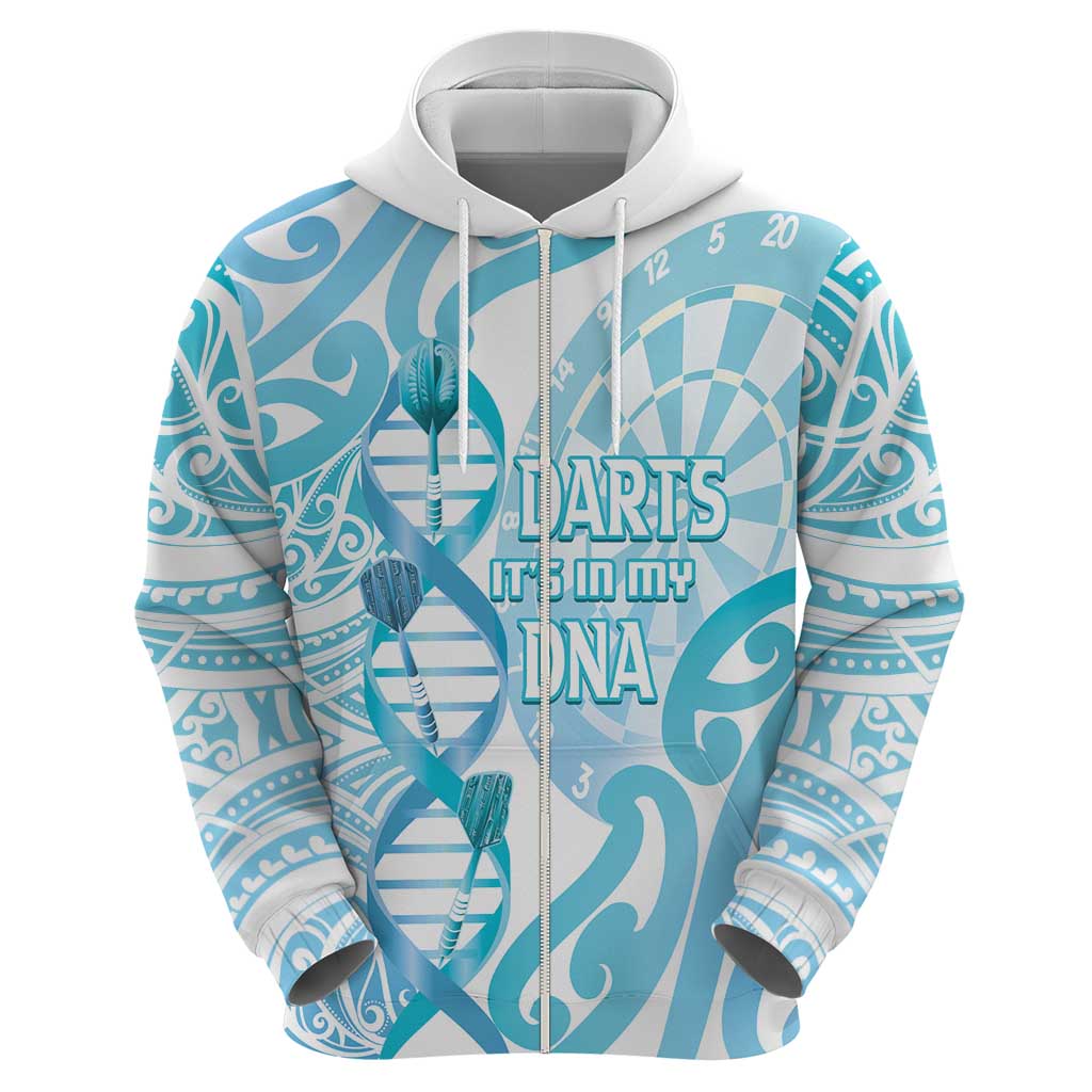 Personalised New Zealand Darts Zip Hoodie Aotearoa Maori Its In My DNA White - Aussie Hoodie