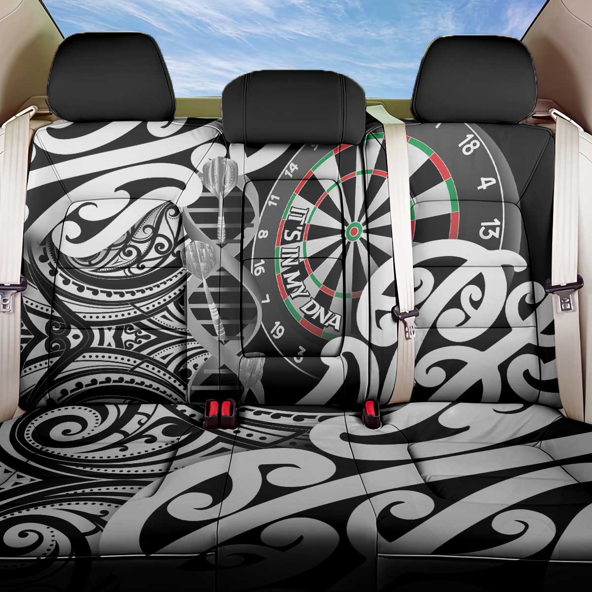 New Zealand Darts Back Car Seat Cover Aotearoa Maori Its In My DNA Black - Aussie Hoodie