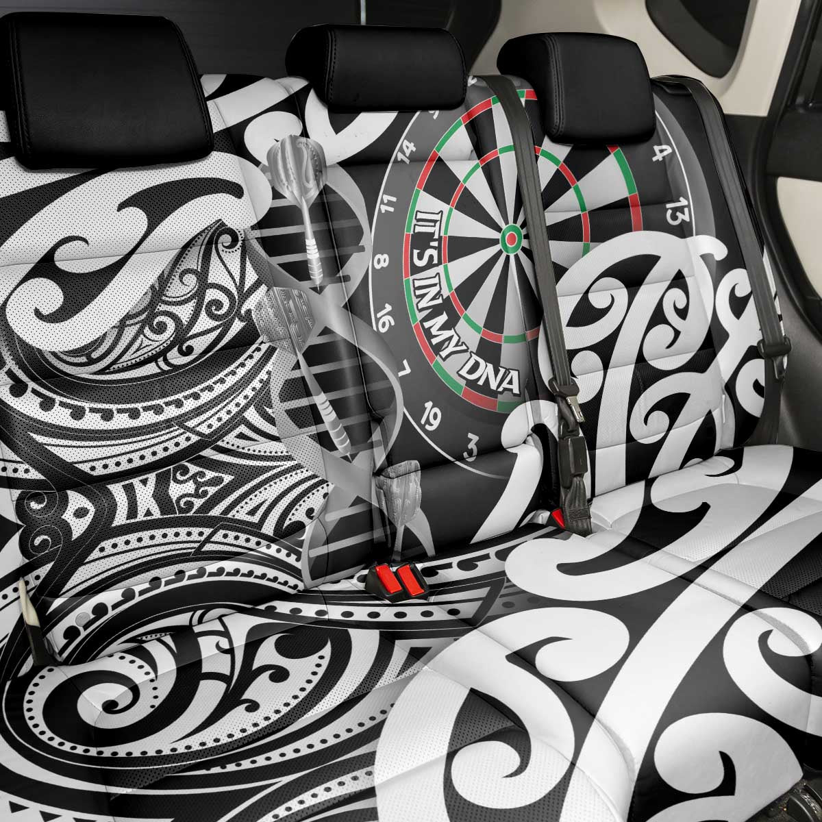 New Zealand Darts Back Car Seat Cover Aotearoa Maori Its In My DNA Black - Aussie Hoodie