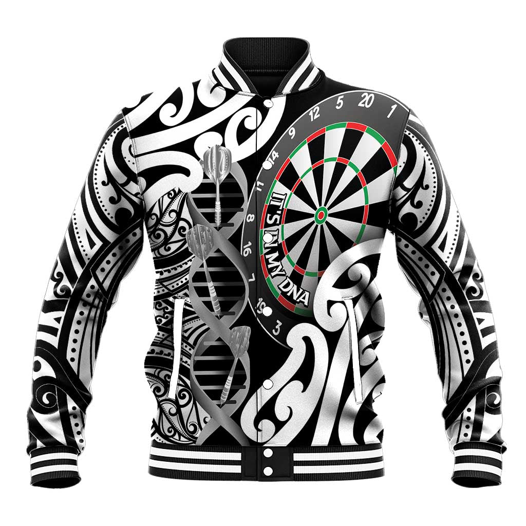 Personalised New Zealand Darts Baseball Jacket Aotearoa Maori Its In My DNA Black - Aussie Hoodie