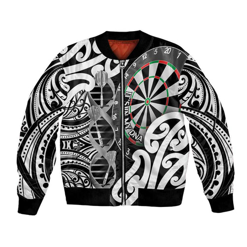 Personalised New Zealand Darts Bomber Jacket Aotearoa Maori Its In My DNA Black - Aussie Hoodie