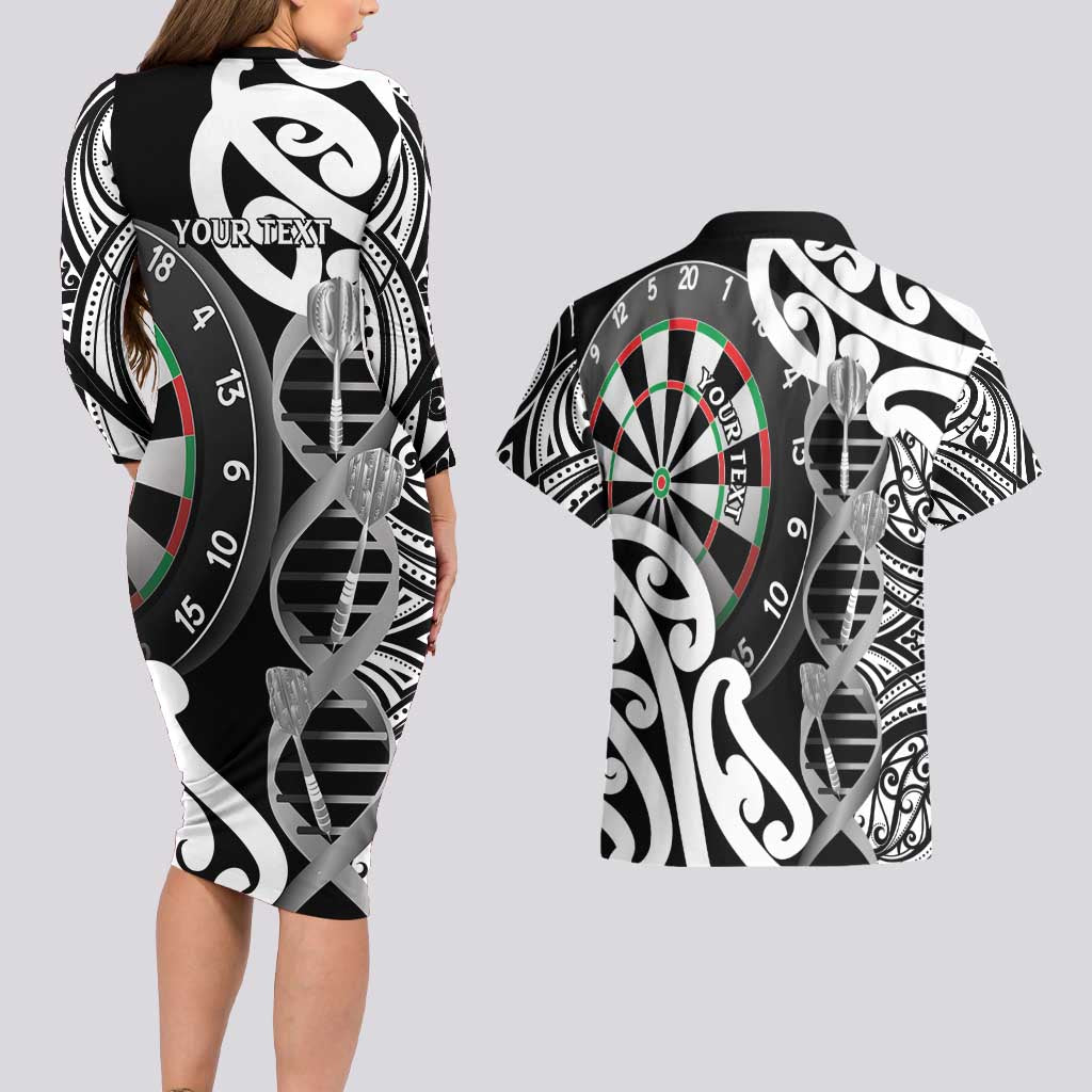 Personalised New Zealand Darts Couples Matching Long Sleeve Bodycon Dress and Hawaiian Shirt Aotearoa Maori Its In My DNA Black - Aussie Hoodie