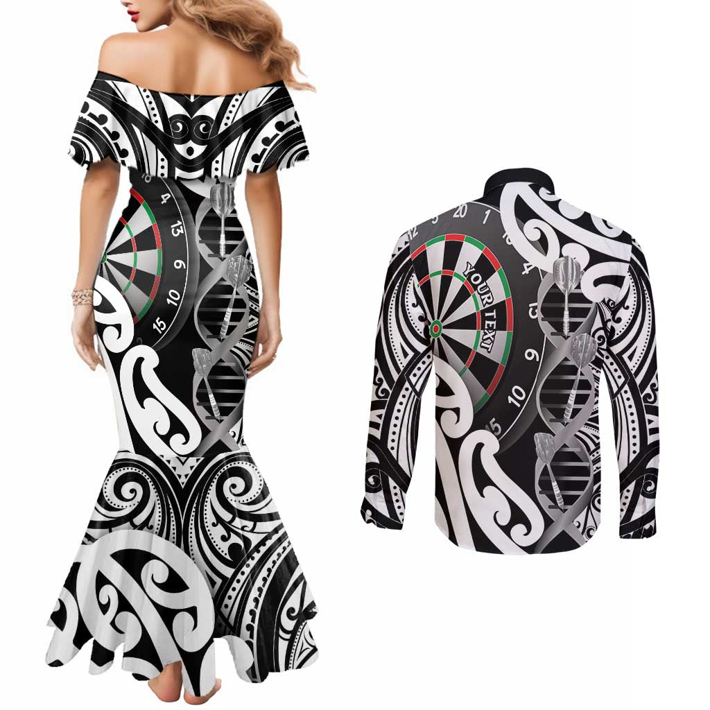 Personalised New Zealand Darts Couples Matching Mermaid Dress and Long Sleeve Button Shirt Aotearoa Maori Its In My DNA Black - Aussie Hoodie