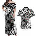 Personalised New Zealand Darts Couples Matching Off Shoulder Maxi Dress and Hawaiian Shirt Aotearoa Maori Its In My DNA Black - Aussie Hoodie