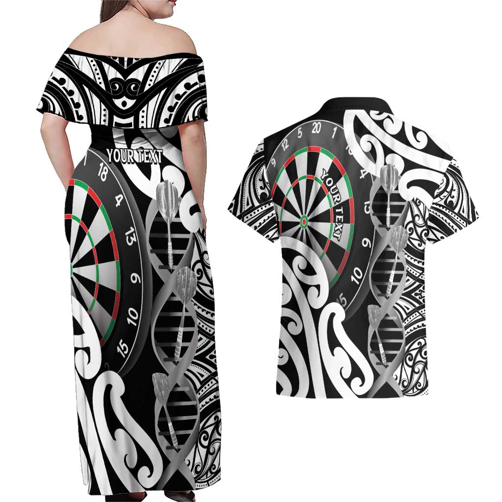 Personalised New Zealand Darts Couples Matching Off Shoulder Maxi Dress and Hawaiian Shirt Aotearoa Maori Its In My DNA Black - Aussie Hoodie