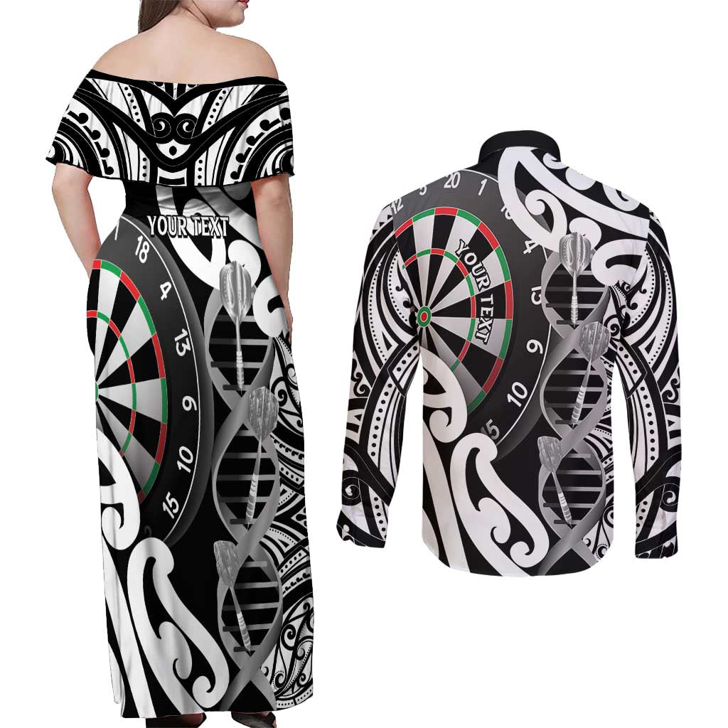 Personalised New Zealand Darts Couples Matching Off Shoulder Maxi Dress and Long Sleeve Button Shirt Aotearoa Maori Its In My DNA Black - Aussie Hoodie