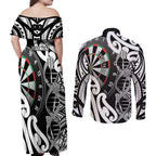 Personalised New Zealand Darts Couples Matching Off Shoulder Maxi Dress and Long Sleeve Button Shirt Aotearoa Maori Its In My DNA Black - Aussie Hoodie