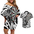 Personalised New Zealand Darts Couples Matching Off Shoulder Short Dress and Hawaiian Shirt Aotearoa Maori Its In My DNA Black - Aussie Hoodie