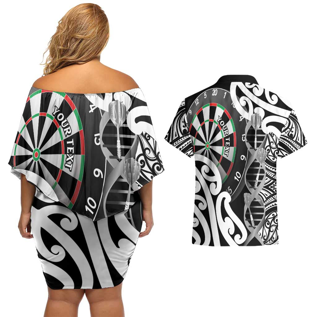 Personalised New Zealand Darts Couples Matching Off Shoulder Short Dress and Hawaiian Shirt Aotearoa Maori Its In My DNA Black - Aussie Hoodie