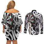 Personalised New Zealand Darts Couples Matching Off Shoulder Short Dress and Long Sleeve Button Shirt Aotearoa Maori Its In My DNA Black - Aussie Hoodie