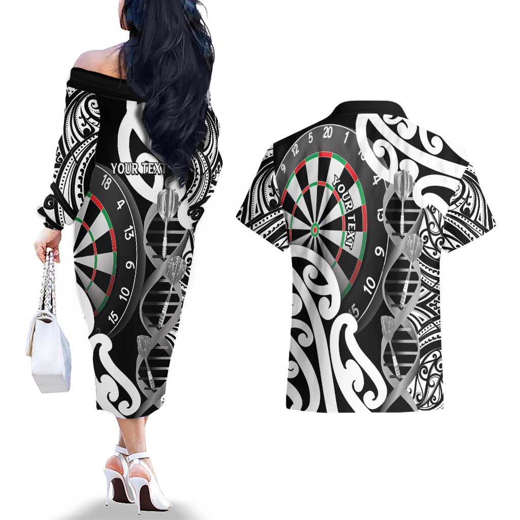 Personalised New Zealand Darts Couples Matching Off The Shoulder Long Sleeve Dress and Hawaiian Shirt Aotearoa Maori Its In My DNA Black - Aussie Hoodie