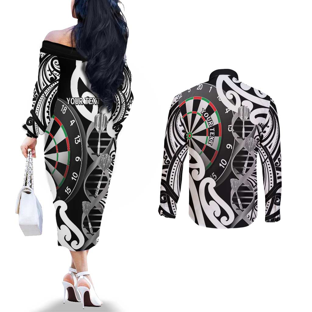 Personalised New Zealand Darts Couples Matching Off The Shoulder Long Sleeve Dress and Long Sleeve Button Shirt Aotearoa Maori Its In My DNA Black - Aussie Hoodie