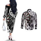 Personalised New Zealand Darts Couples Matching Off The Shoulder Long Sleeve Dress and Long Sleeve Button Shirt Aotearoa Maori Its In My DNA Black - Aussie Hoodie