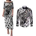 Personalised New Zealand Darts Couples Matching Puletasi and Long Sleeve Button Shirt Aotearoa Maori Its In My DNA Black - Aussie Hoodie