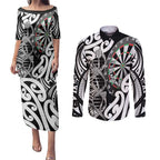 Personalised New Zealand Darts Couples Matching Puletasi and Long Sleeve Button Shirt Aotearoa Maori Its In My DNA Black - Aussie Hoodie