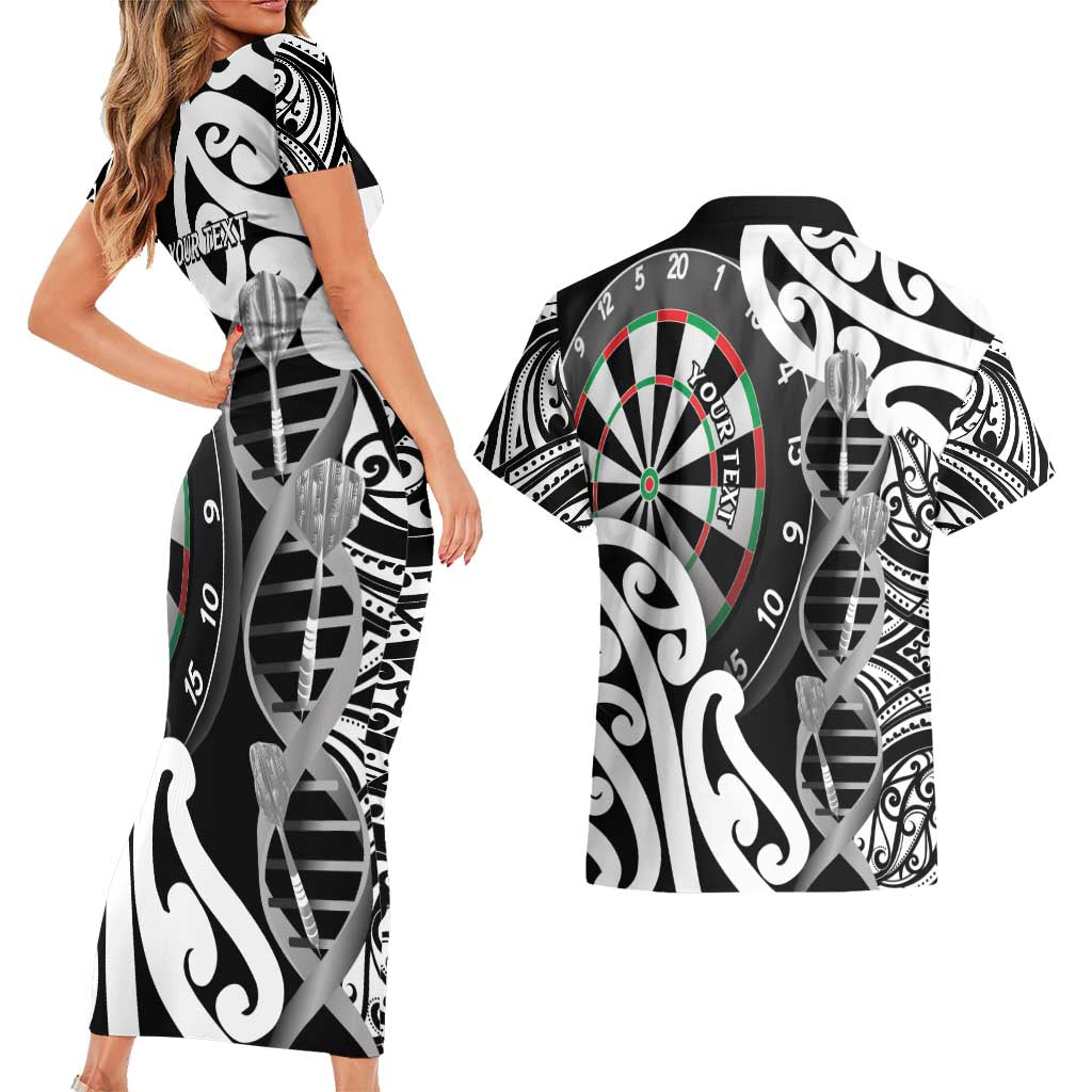 Personalised New Zealand Darts Couples Matching Short Sleeve Bodycon Dress and Hawaiian Shirt Aotearoa Maori Its In My DNA Black - Aussie Hoodie