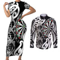 Personalised New Zealand Darts Couples Matching Short Sleeve Bodycon Dress and Long Sleeve Button Shirt Aotearoa Maori Its In My DNA Black - Aussie Hoodie