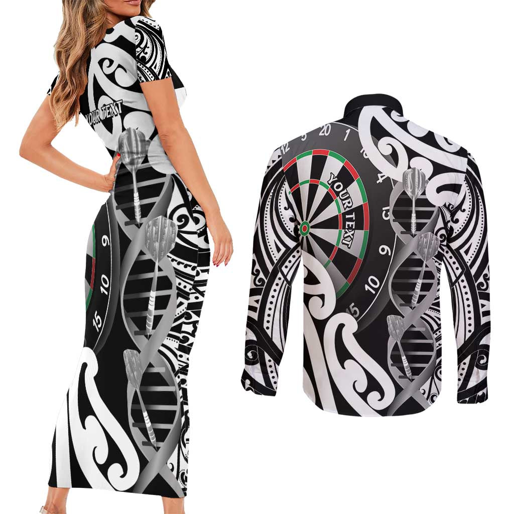 Personalised New Zealand Darts Couples Matching Short Sleeve Bodycon Dress and Long Sleeve Button Shirt Aotearoa Maori Its In My DNA Black - Aussie Hoodie
