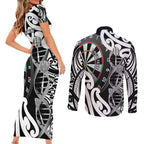 Personalised New Zealand Darts Couples Matching Short Sleeve Bodycon Dress and Long Sleeve Button Shirt Aotearoa Maori Its In My DNA Black - Aussie Hoodie