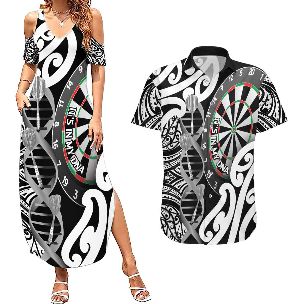 Personalised New Zealand Darts Couples Matching Summer Maxi Dress and Hawaiian Shirt Aotearoa Maori Its In My DNA Black - Aussie Hoodie