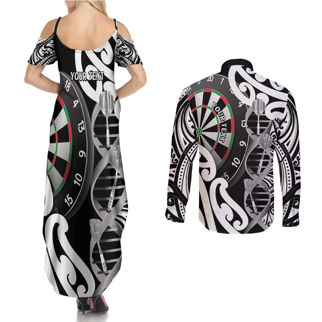 Personalised New Zealand Darts Couples Matching Summer Maxi Dress and Long Sleeve Button Shirt Aotearoa Maori Its In My DNA Black - Aussie Hoodie