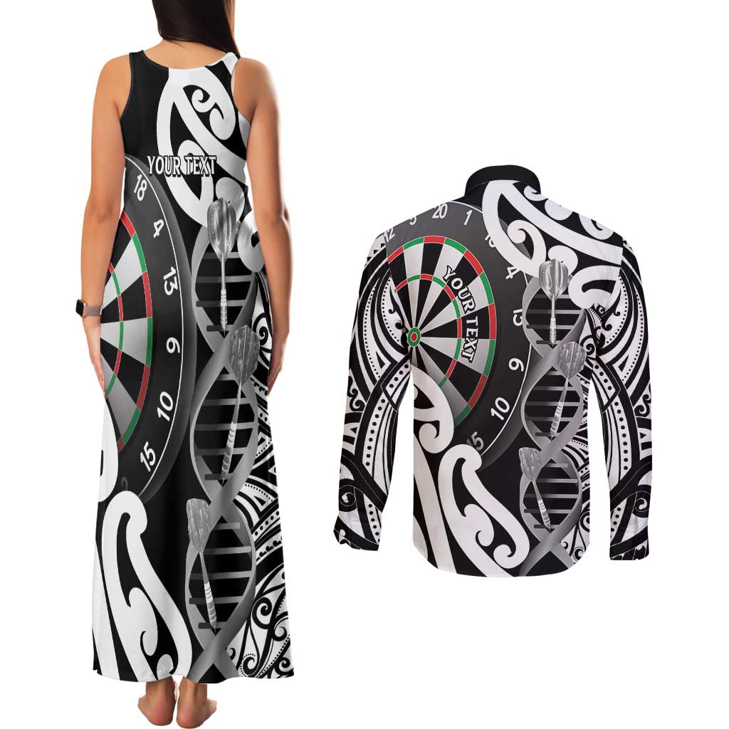 Personalised New Zealand Darts Couples Matching Tank Maxi Dress and Long Sleeve Button Shirt Aotearoa Maori Its In My DNA Black - Aussie Hoodie