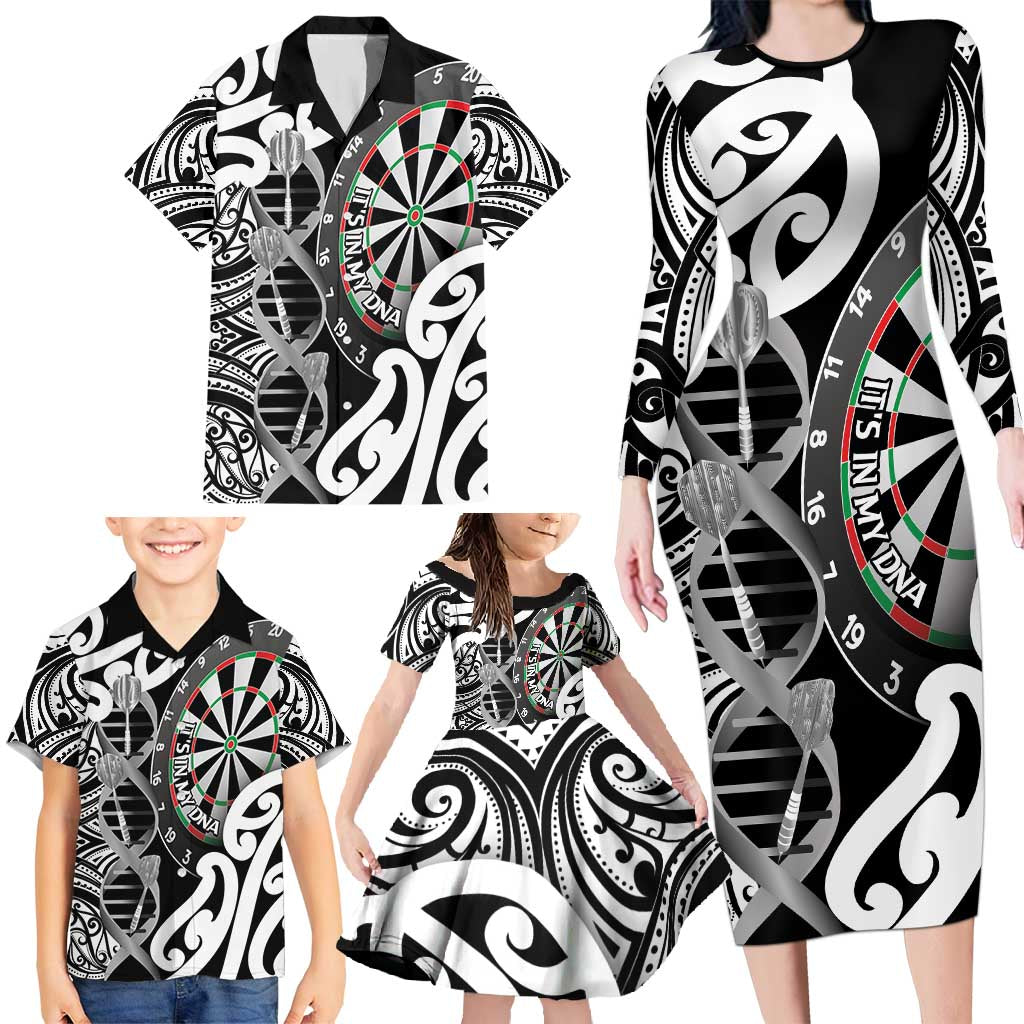 Personalised New Zealand Darts Family Matching Long Sleeve Bodycon Dress and Hawaiian Shirt Aotearoa Maori Its In My DNA Black - Aussie Hoodie