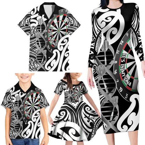 Personalised New Zealand Darts Family Matching Long Sleeve Bodycon Dress and Hawaiian Shirt Aotearoa Maori Its In My DNA Black - Aussie Hoodie