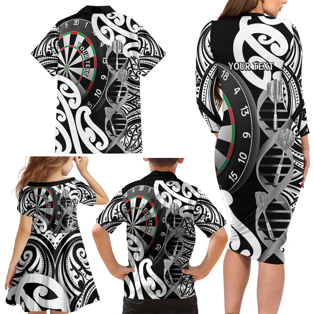 Personalised New Zealand Darts Family Matching Long Sleeve Bodycon Dress and Hawaiian Shirt Aotearoa Maori Its In My DNA Black - Aussie Hoodie