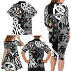 Personalised New Zealand Darts Family Matching Long Sleeve Bodycon Dress and Hawaiian Shirt Aotearoa Maori Its In My DNA Black - Aussie Hoodie