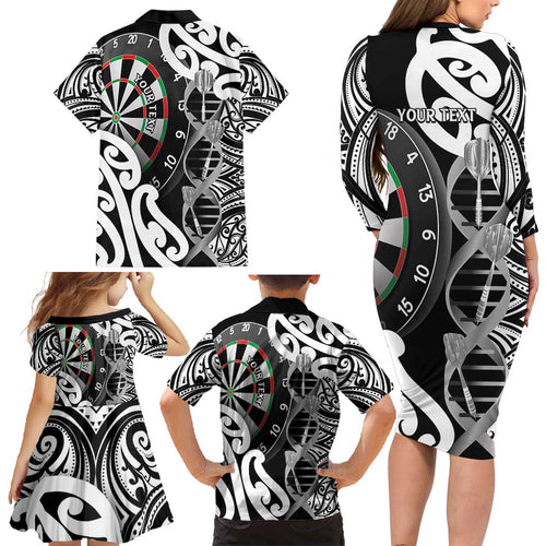 Personalised New Zealand Darts Family Matching Long Sleeve Bodycon Dress and Hawaiian Shirt Aotearoa Maori Its In My DNA Black - Aussie Hoodie