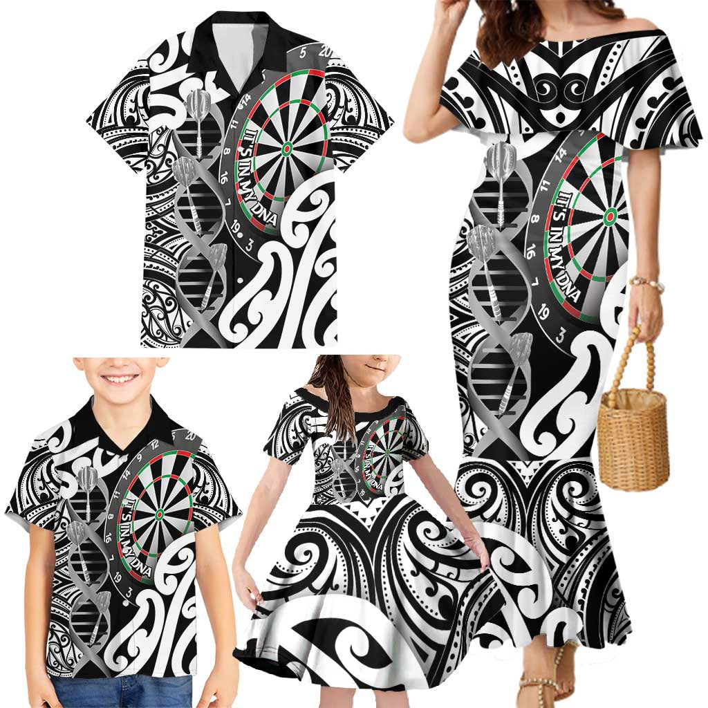 Personalised New Zealand Darts Family Matching Mermaid Dress and Hawaiian Shirt Aotearoa Maori Its In My DNA Black - Aussie Hoodie