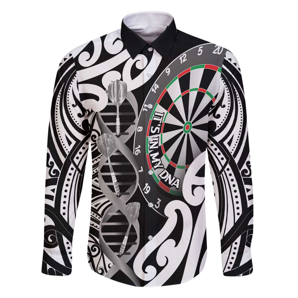 Personalised New Zealand Darts Family Matching Off The Shoulder Long Sleeve Dress and Hawaiian Shirt Aotearoa Maori Its In My DNA Black - Aussie Hoodie