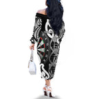 Personalised New Zealand Darts Family Matching Off The Shoulder Long Sleeve Dress and Hawaiian Shirt Aotearoa Maori Its In My DNA Black - Aussie Hoodie