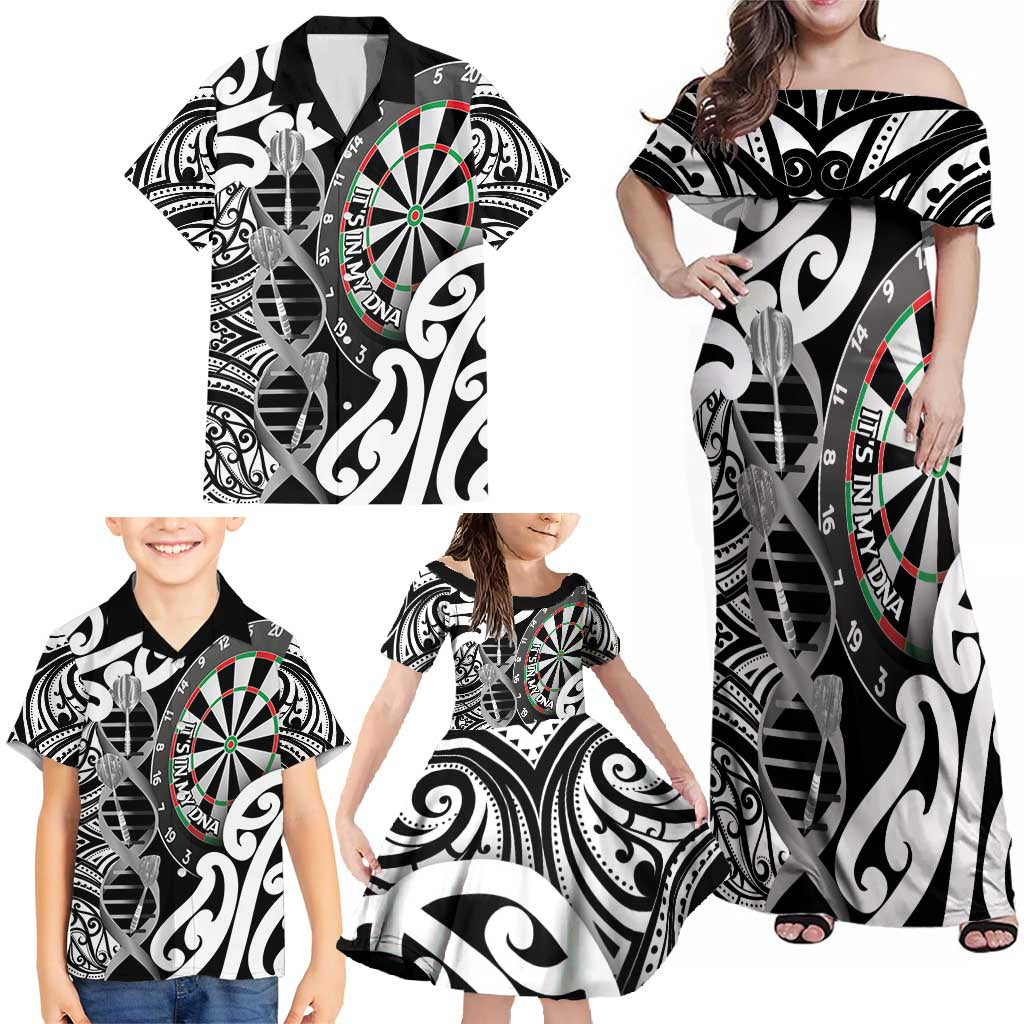 Personalised New Zealand Darts Family Matching Off Shoulder Maxi Dress and Hawaiian Shirt Aotearoa Maori Its In My DNA Black - Aussie Hoodie