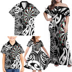 Personalised New Zealand Darts Family Matching Off Shoulder Maxi Dress and Hawaiian Shirt Aotearoa Maori Its In My DNA Black - Aussie Hoodie