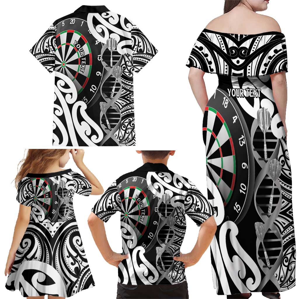 Personalised New Zealand Darts Family Matching Off Shoulder Maxi Dress and Hawaiian Shirt Aotearoa Maori Its In My DNA Black - Aussie Hoodie