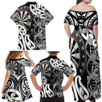 Personalised New Zealand Darts Family Matching Off Shoulder Maxi Dress and Hawaiian Shirt Aotearoa Maori Its In My DNA Black - Aussie Hoodie