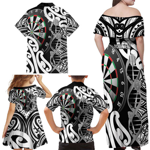Personalised New Zealand Darts Family Matching Off Shoulder Maxi Dress and Hawaiian Shirt Aotearoa Maori Its In My DNA Black - Aussie Hoodie