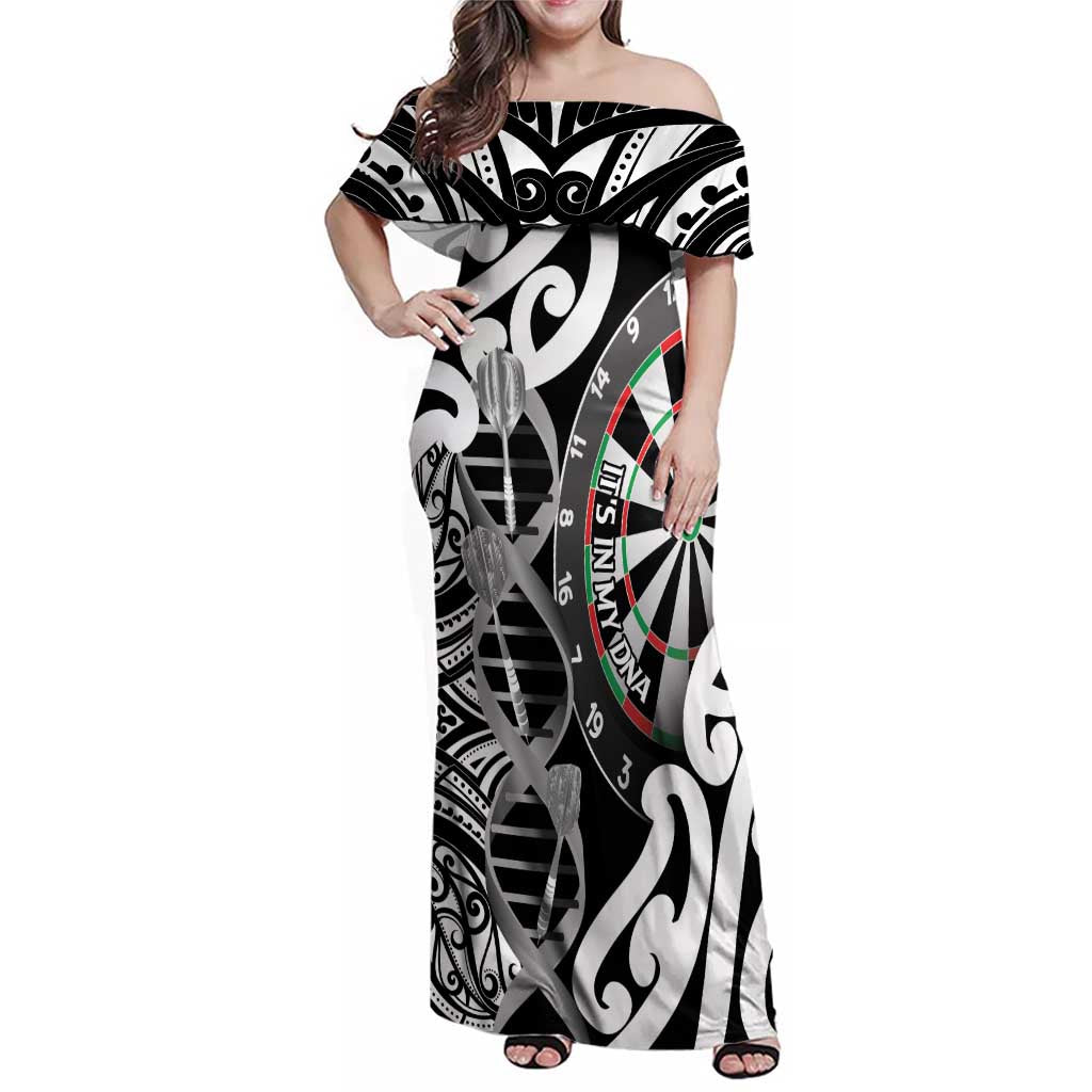 Personalised New Zealand Darts Family Matching Off Shoulder Maxi Dress and Hawaiian Shirt Aotearoa Maori Its In My DNA Black - Aussie Hoodie