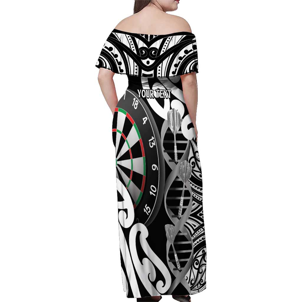 Personalised New Zealand Darts Family Matching Off Shoulder Maxi Dress and Hawaiian Shirt Aotearoa Maori Its In My DNA Black - Aussie Hoodie