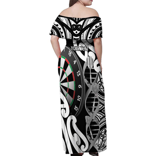 Personalised New Zealand Darts Family Matching Off Shoulder Maxi Dress and Hawaiian Shirt Aotearoa Maori Its In My DNA Black - Aussie Hoodie