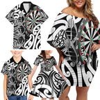 Personalised New Zealand Darts Family Matching Off Shoulder Short Dress and Hawaiian Shirt Aotearoa Maori Its In My DNA Black - Aussie Hoodie