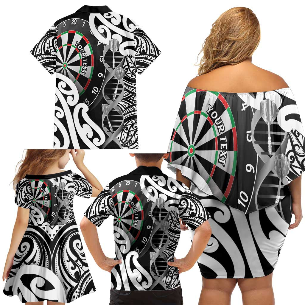Personalised New Zealand Darts Family Matching Off Shoulder Short Dress and Hawaiian Shirt Aotearoa Maori Its In My DNA Black - Aussie Hoodie