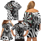 Personalised New Zealand Darts Family Matching Off Shoulder Short Dress and Hawaiian Shirt Aotearoa Maori Its In My DNA Black - Aussie Hoodie