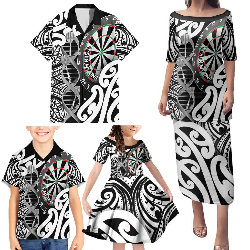 Personalised New Zealand Darts Family Matching Puletasi and Hawaiian Shirt Aotearoa Maori Its In My DNA Black - Aussie Hoodie