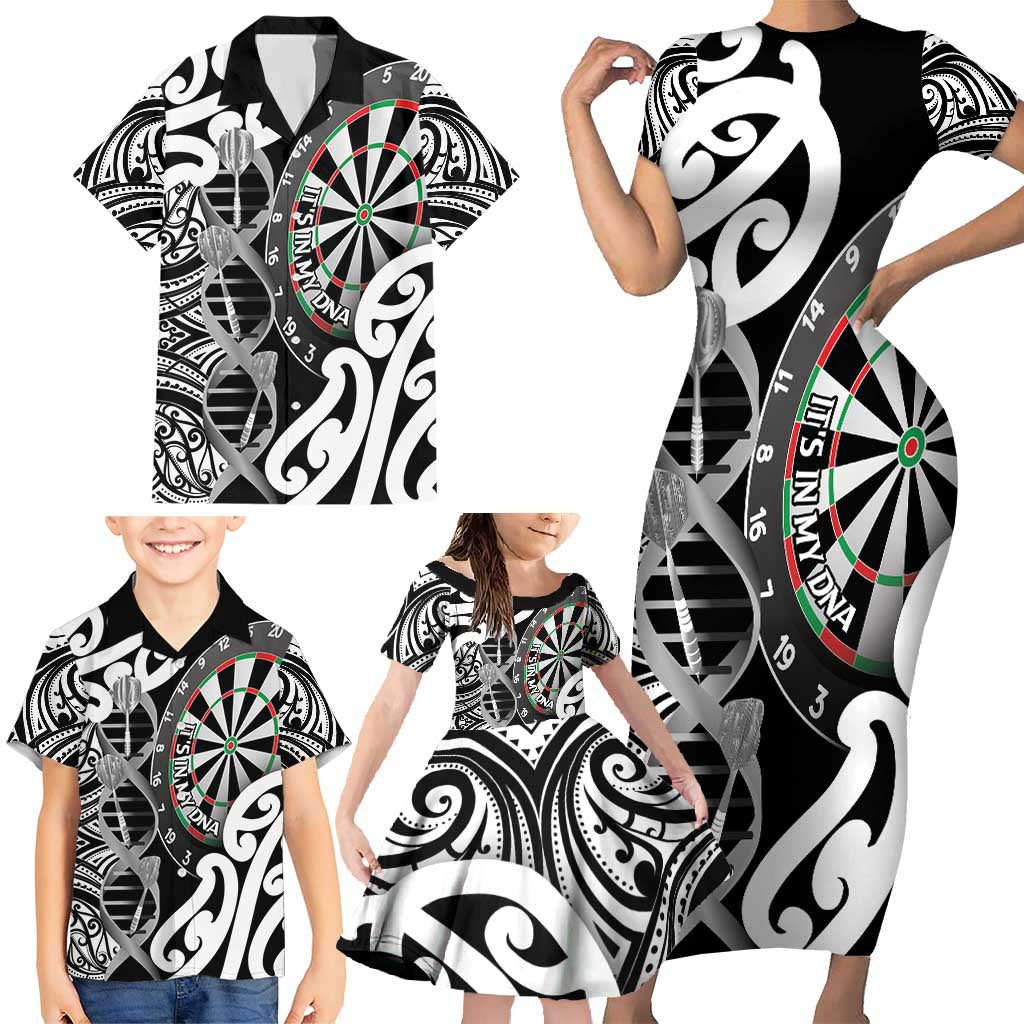 Personalised New Zealand Darts Family Matching Short Sleeve Bodycon Dress and Hawaiian Shirt Aotearoa Maori Its In My DNA Black - Aussie Hoodie