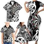 Personalised New Zealand Darts Family Matching Short Sleeve Bodycon Dress and Hawaiian Shirt Aotearoa Maori Its In My DNA Black - Aussie Hoodie