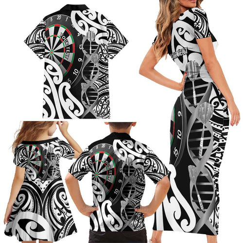 Personalised New Zealand Darts Family Matching Short Sleeve Bodycon Dress and Hawaiian Shirt Aotearoa Maori Its In My DNA Black - Aussie Hoodie