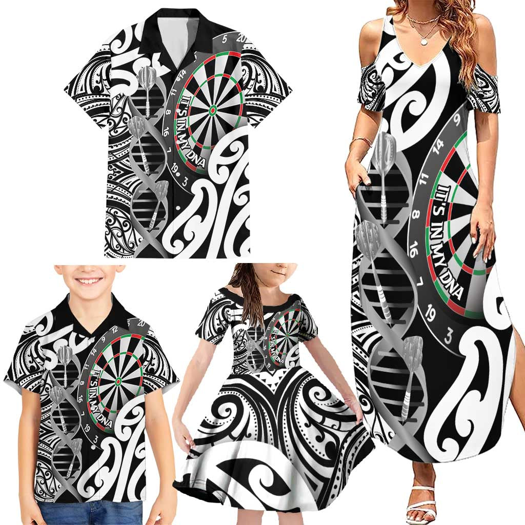 Personalised New Zealand Darts Family Matching Summer Maxi Dress and Hawaiian Shirt Aotearoa Maori Its In My DNA Black - Aussie Hoodie